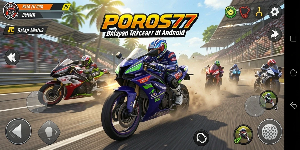 Tampilan antarmuka POROS77 yang menarik dan intuitif untuk balap motor.